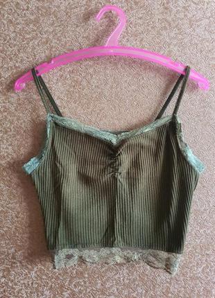 Бавовняний топ в рубчик з мереживом