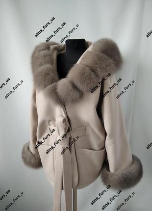Кашемировое пончо пальто с натуральным мехом песца,кашемировое пальто с мехом песца, 44-56 р.р.4 фото