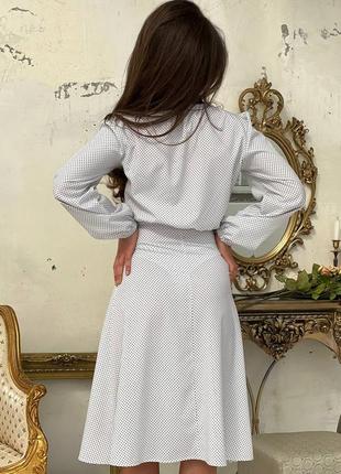 Сукня міді в горошок біла3 фото