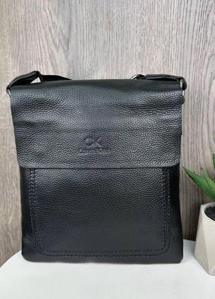 Мужская черная сумка планшетка на плечо  натуральная кожа2 фото