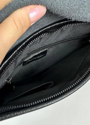 Мужская черная сумка планшетка на плечо  натуральная кожа7 фото