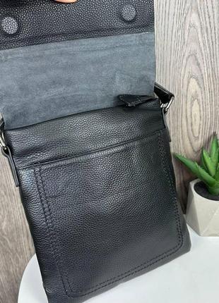 Мужская черная сумка планшетка на плечо  натуральная кожа4 фото