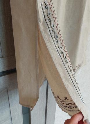 Бежевое коттоновое платье без рукава🔹вышиванка👗 с элементами вышивки damart(14-16 размер)6 фото