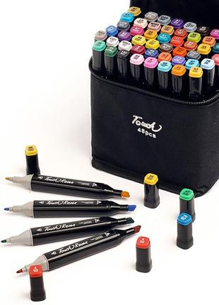 Большой набор скетч маркеров 48 цветов touch raven в черном чехле и блокнот а4 для рисования в подарок! топ1 фото