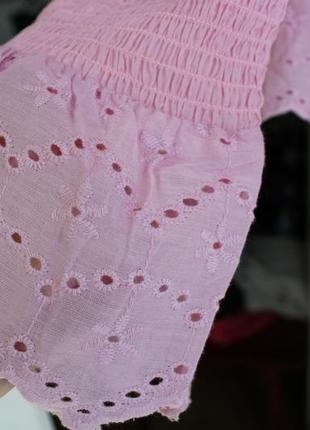 Интересная блуза из розовой хлопковой прошвы9 фото