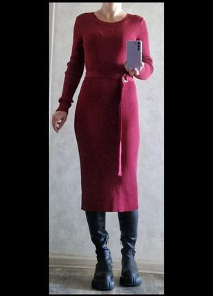 Платье бордового винного цвета в рубчик от michael kors с длинным рукавом2 фото