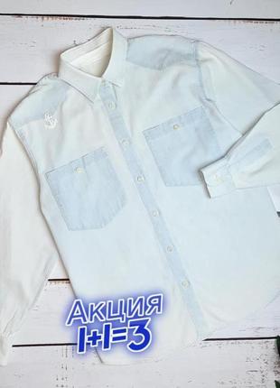 1+1=3 стильная голубая женская рубашка с вышитым якорем, размер 48 - 50