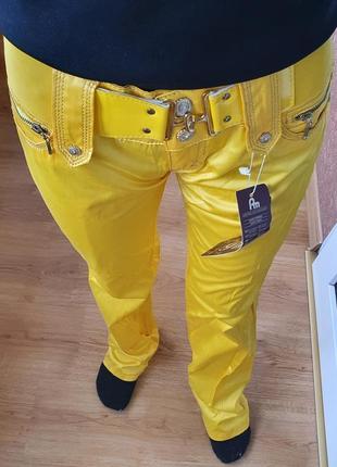 Желтые атласные прямые брюки/брюки 42р л-хл3 фото