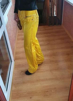 Желтые атласные прямые брюки/брюки 42р л-хл4 фото