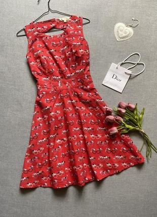 Натуральне, бавовняне, плаття, сукня, у принт окуляри, pin up, yumi, ретро, червоне3 фото