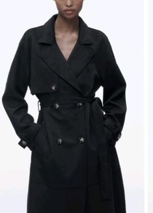 Zara тренч пальто из искусственной замши оверсайз