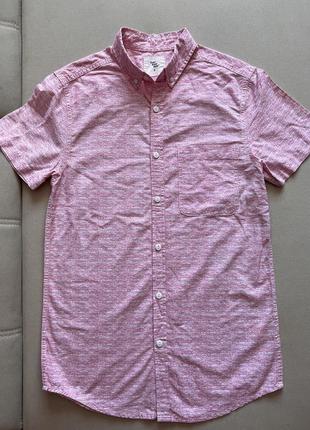 Розовая мужская рубашка на коротком рукаве1 фото
