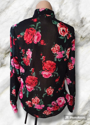 Жіноча блуза сорочка прямого крою класична квітковим принтом шифон довгий рукав2 фото
