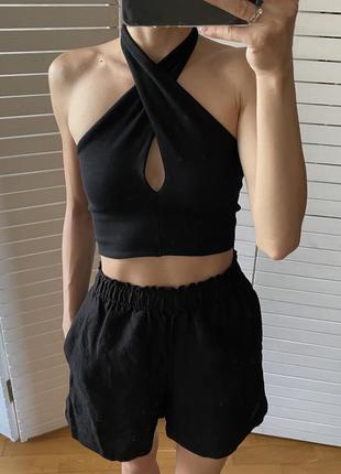Шорты льняные черные h&m