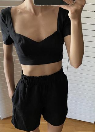 Шорты льняные черные h&m бермуды