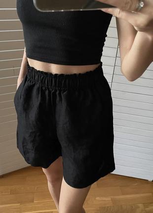 Шорты льняные черные h&m бермуды