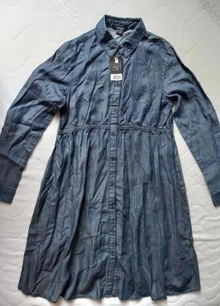 Новое стильное джинсовое платье для беременной сарафан на длинных рукавах из лиоцела5 фото