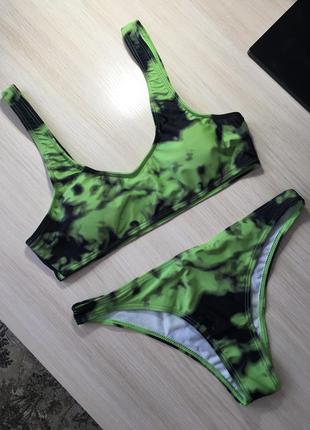 Купальник tie-dye lime green bikini set - s