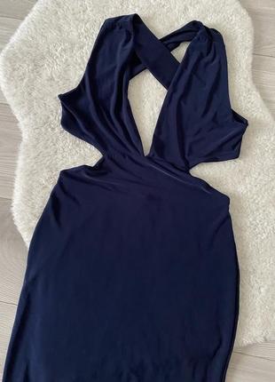 Сукня з оголеною спинкою декольте синє плаття по фігурі2 фото