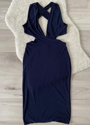 Сукня з оголеною спинкою декольте синє плаття по фігурі