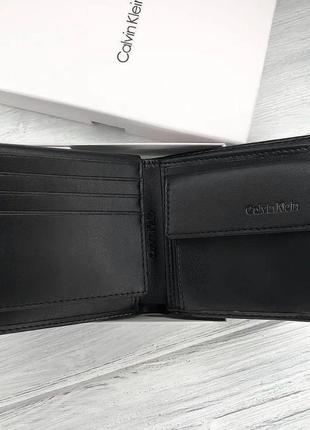 Кошелек кожаный мужской брендовый calvin klein портмоне из натуральной кожи черный и брелок3 фото