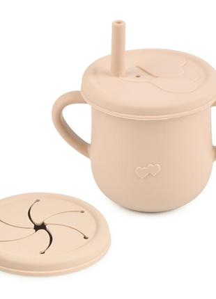 Поїльник-непроливайка силіконовий контейнер для снеків 2life y15 200 мл бежевий (n-10065)