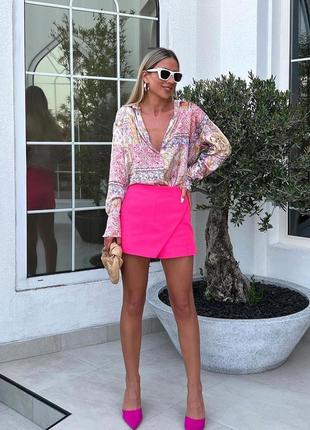 Розовая юбка шорты в стиле барби zara3 фото