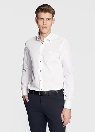 Белоснежная классическая рубашка Tommy hilfiger slim fit white dress shirt