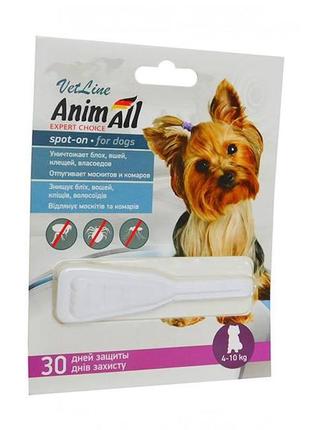 Краплі проти блоx і кліщів animall vetline spot-on для собак 4-10 кг 2 мл 60882 (4820150201920/2000981100377)