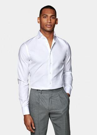 Белоснежная брендовая рубашка suitsupply traveller white cotton slim fit formal shirt