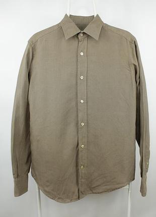 Итальянская льняная рубашка кaliban khaki linen regular fit shirt