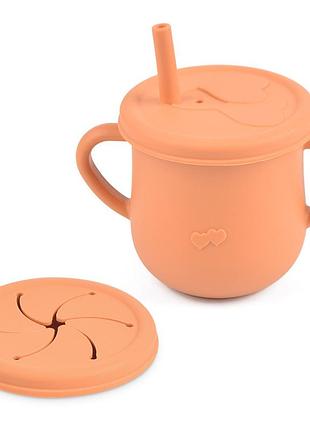 Поїльник-непроливайка силіконовий контейнер для снеків 2life y 25 200 мл жовтогарячий (n-10067)