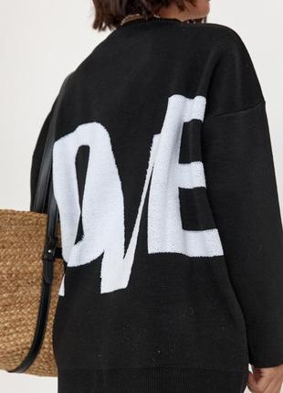 Удлиненная женская кофта с надписью на спине love черный3 фото