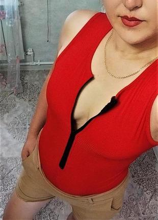 Боди женский в рубчик на кнопках со змейкой zsiibo lty57 красный2 фото