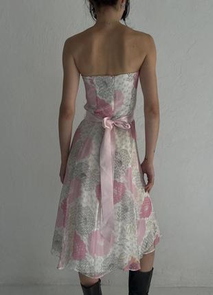 Ніжна рожева 100% натуральна шовкова сукня барбі вінтаж з квітковим принтом та бантом3 фото