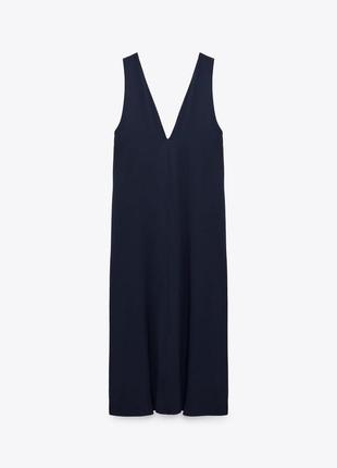 Платье средней длины в минималистическом стиле zara - s, темно-синее8 фото