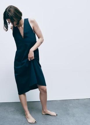 Платье средней длины в минималистическом стиле zara - s, темно-синее3 фото