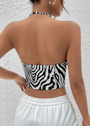 Топ на шию shein ezwear zebra striped backless crop halter top4 фото