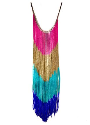Длинные разноцветные бусы с бахрамой из бисера2 фото