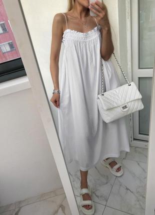 Белый натуральный сарафан миди платье длинное белое h&m