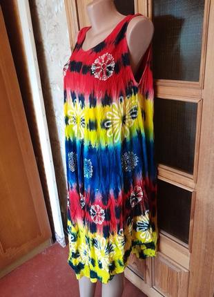 Яркое вискозное свободное платье с принтом тай-дай в бохо этно индийского стиля4 фото