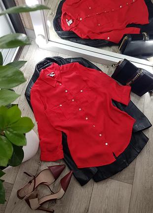 Шифонова блуза, сорочка на ґудзиках, з нагрудними карманами, h&m.