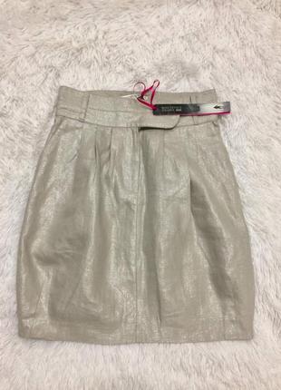 Юбка лен m&s льняная блеск блестящее напыление карандаш модная стильная лен