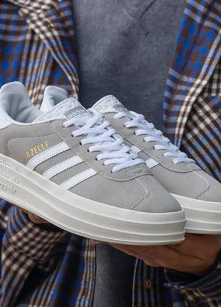 Женские кроссовки adidas gazelle bold platform grey white 37-38-39-401 фото