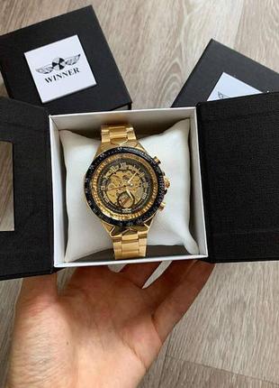Чоловічий наручний годинник winner gold механіка в коробці3 фото