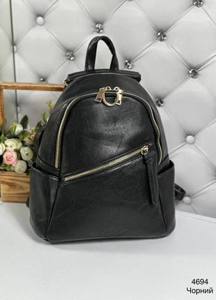 Компактный женский рюкзак (черный\ капучино)