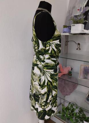 Стильное платье трапеция, имитация запаха вискоза, тропический принт4 фото