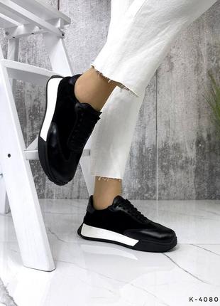 Натуральные кожаные и замшевые черные кроссовки на белой подошве3 фото
