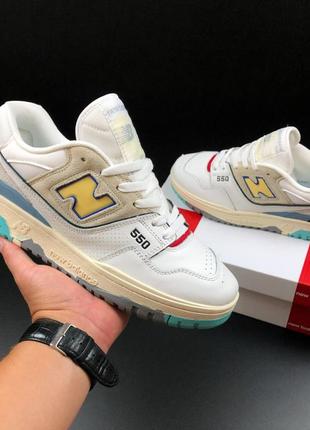 Мужские кроссовки new balance 550 кожаные белые желтые2 фото