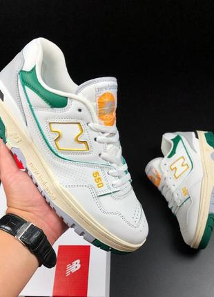 Чоловічі кросівки new balance 550 шкіряні білі жовті зелені